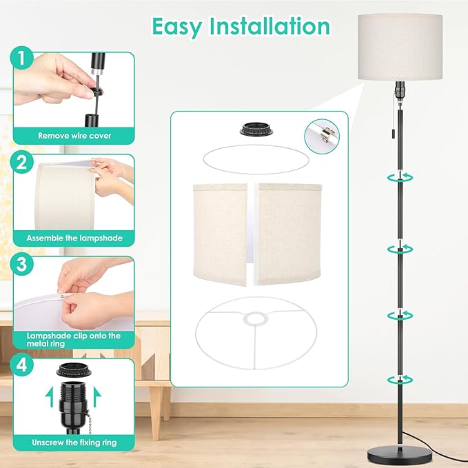 FOLKSMATE Floor Lamp for Living Room, LED Modern Simple Standing Lamps, Tall Lamp for Bedroom, Kid, Office, Reading Room Black Pole Light without Bulb - LeafyLoom