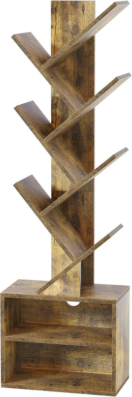 SUNMORY 6 Tier Tree Bookshelf, Small Bookcase with Storage Cabinet, Modern Tall Narrow Bookshelves Organizer, Floor Standing Book Shelf for Bedroom/Living Room/Home Office/Corner, Rustic Brown - LeafyLoom