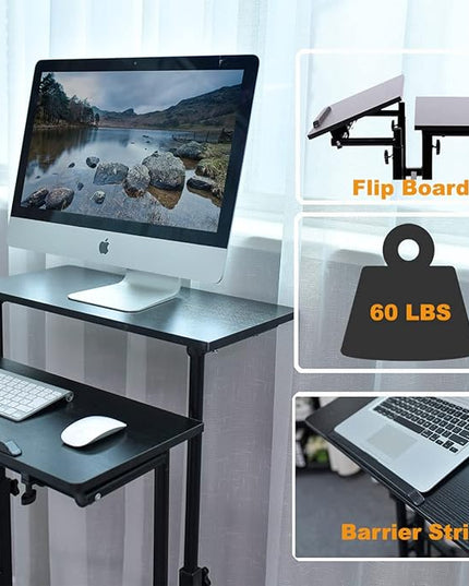 AIZ Adjustable Desk with Rolling Wheels, Portable Laptop Table for Standing or Sitting, Home Office Computer Workstation for Adults or Children,Black - LeafyLoom