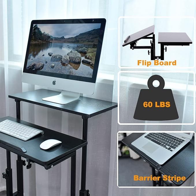 AIZ Adjustable Desk with Rolling Wheels, Portable Laptop Table for Standing or Sitting, Home Office Computer Workstation for Adults or Children,Black - LeafyLoom