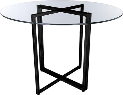 Glass Top Dining Table, Round, Black - LeafyLoom