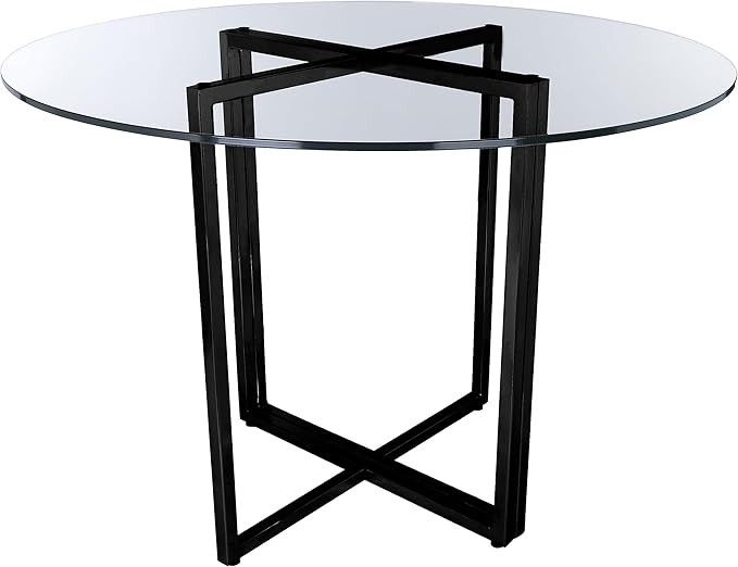 Glass Top Dining Table, Round, Black - LeafyLoom