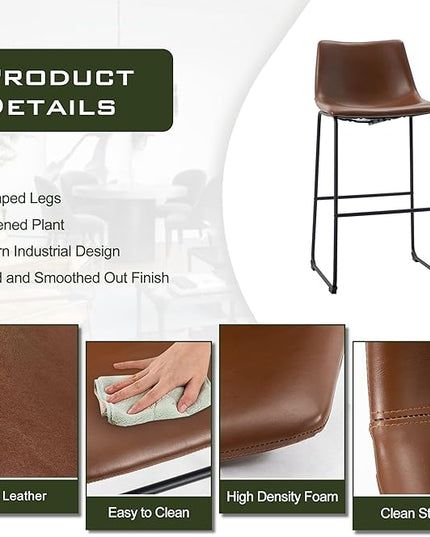 NicBex Retro Bar Stools Crazy-Horse Leather with Metal Legs Barstools, Lounge Kitchen Island Bar Stools, Set of 2, (Walnut Color) (A-GE17021-USSU014) - LeafyLoom
