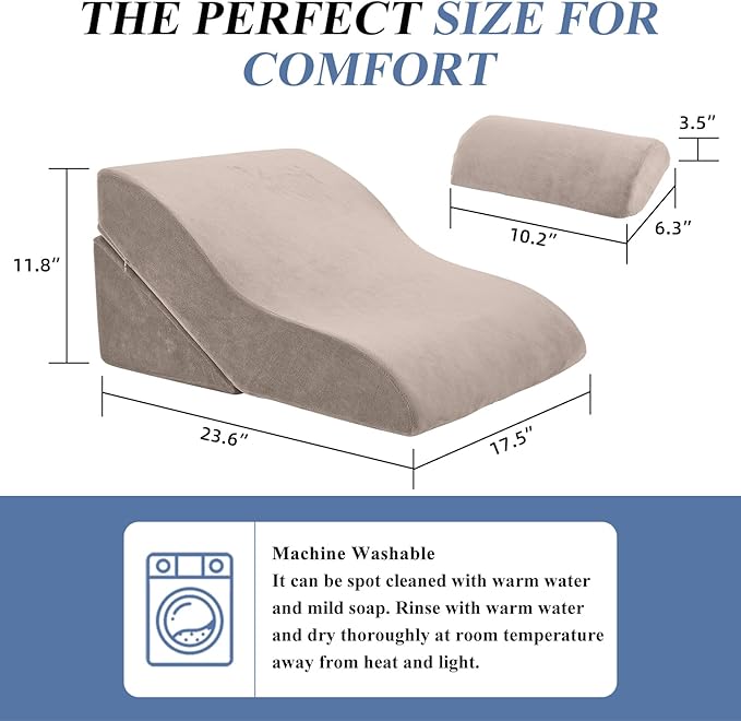 Axelrod Bed Wedge Pillow Set Foam | Adjustable Pillows for Back, Leg and Knee Pain Relief | Post Surgery Ortho Pillow – Anti Snoring, Heartburn, Acid Reflux & GERD- Brown - LeafyLoom