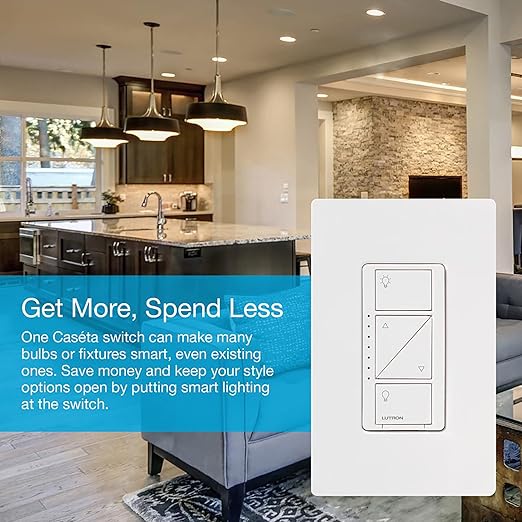 Lutron Caseta Smart Lighting Original Dimmer Switch (Lutron Smart Hub Required), for Light Bulbs, 150 Watt, Single-Pole/3-Way, No Neutral Required, PD-6WCL-WH-3-A, White, 3 Pack Lutron