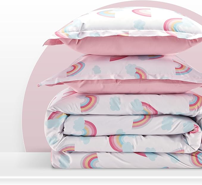 SLEEP ZONE Kids Rainbow Bedding Comforter Set Full/Queen Size - Super Soft & Cute Printed 3-Piece Comforter Set All Seasons for Boys, Girls, Fade Resistant, Machine Washable, Rainbow - LeafyLoom