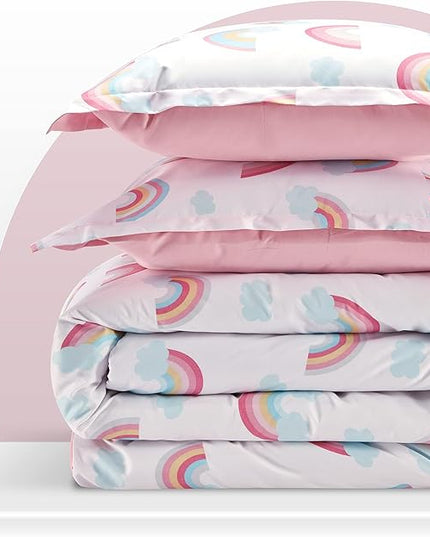 SLEEP ZONE Kids Rainbow Bedding Twin Comforter Set - Super Soft & Cute Printed 2-Piece Comforter Set All Seasons for Boys, Girls, Fade Resistant, Machine Washable, Rainbow - LeafyLoom