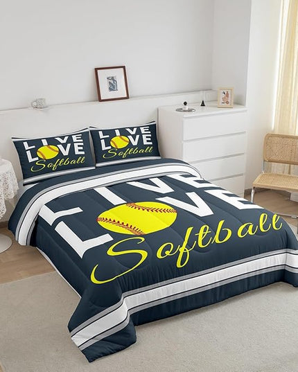 Feelyou Kids Softball Comforter Set Queen Size Softball Gaming Bedding Set for Boys Girls Teens Bedroom Decor Sports Theme Comforter Women Men Baseball Gaming Duvet Set with 2 Pillow Case - LeafyLoom