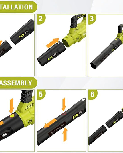 SEYVUM Leaf Blower - 580CFM 20V Leaf Blower Cordless with 2 X 4.0Ah Battery & Charger, 3-Speed Dial Electric Blower Handheld, Lightweight Powerful Battery Operated for Lawn Care, Jobsite - LeafyLoom