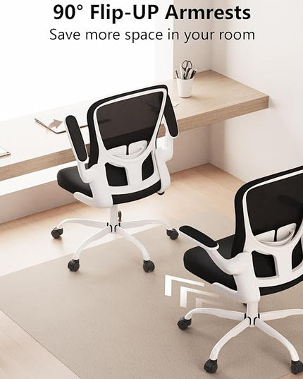 Ergonomic Office Chair, Comfort Swivel Home Office Task Chair, Breathable Mesh Desk Chair, Lumbar Support Computer Chair with Flip-up Arms and Adjustable Height - LeafyLoom