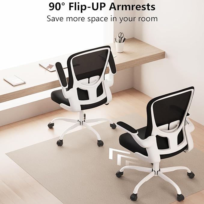Ergonomic Office Chair, Comfort Swivel Home Office Task Chair, Breathable Mesh Desk Chair, Lumbar Support Computer Chair with Flip-up Arms and Adjustable Height - LeafyLoom