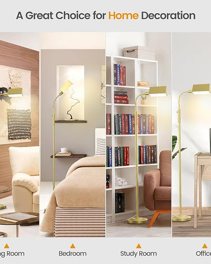 Stepless Dimmable Floor Lamp, Modern Reading Floor Lamp with Adjustable Metal Gooseneck, Standing Lamp for Living Room Bedroom Office Home Decor, 9W E26 Base Bulb Included(Gold) - LeafyLoom