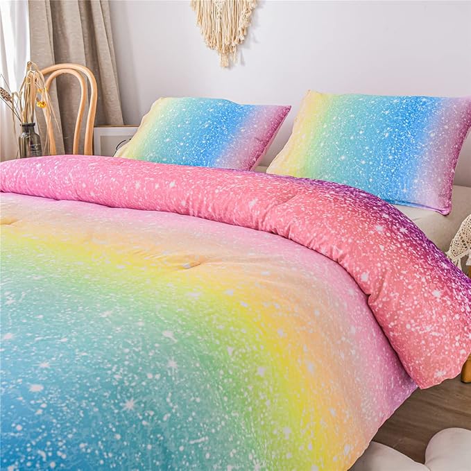 Holawakaka Space Star Ombre Comforter Set Ombre Multi-color Gradient Bedding Set Twin Size (Multi-color, Twin) - LeafyLoom