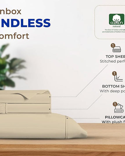 THREAD SPREAD Luxury Egyptian Cotton Sheets Twin XL Size - 600 Thread Count 3 PC Twin XL Sheets Deep Pockets, Extra Soft, Cooling Extra Long Staple Sateen Weave College Dorm Bedding Twin XL - Sand - LeafyLoom
