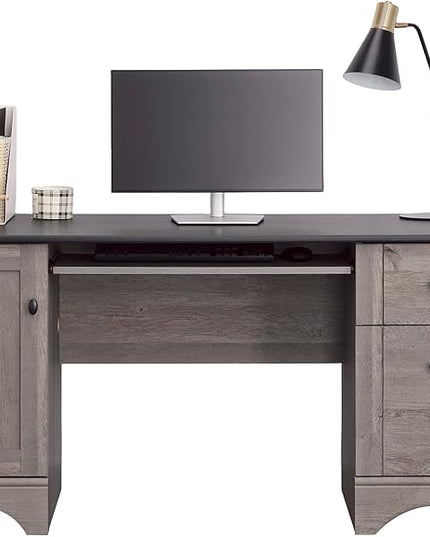 Sauder Miscellaneous Office Computer Desk with Drawers, L: 59.45" x W: 23.47" x H: 29.02", Mystic Oak finish - LeafyLoom