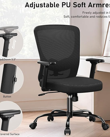 Office Chair, Ergonomic Desk Chair with Adjustable High Back, Breathable Mesh Computer Chair with Adjustable Armrests, Rolling Swivel Comfy Task Chairs, Executive Chair for Home Office - LeafyLoom