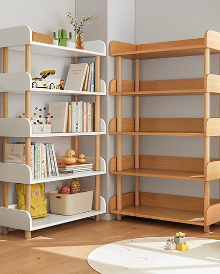 5-Tier Wooden Open Bookcase - Modern Display Bookshelf with Top Edge and Solid Wood Frame for Home and Office, Storage Cabinet, Oak - LeafyLoom