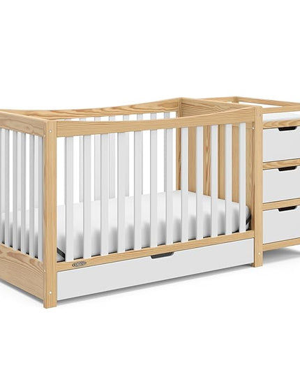 Graco Remi 4-In-1 Convertible Crib & Changer With Drawer (White & Natural) – GREENGUARD Gold Certified, Crib And Changing-Table Combo, Includes Changing Pad, Converts To Toddler Bed, Full-Size Bed - LeafyLoom