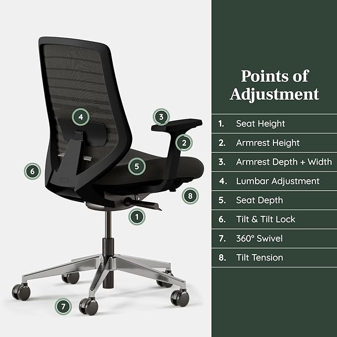 Branch Ergonomic Chair - A Versatile Desk Chair with Adjustable Lumbar Support, Breathable Mesh Backrest, and Smooth Wheels - Experience Optimal Comfort and Support - All Black - LeafyLoom