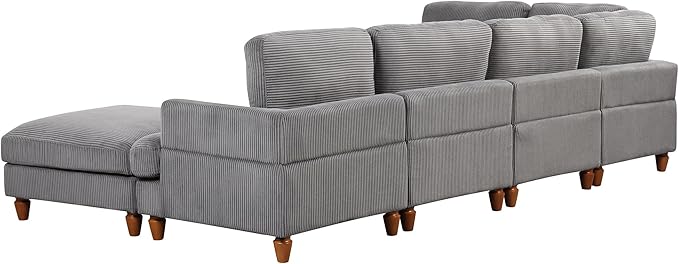 6 Seater Oversized Modular Sectional Sofa Convertible Sleeper Couch Bed with Movable Ottomans and Solid Wood Legs, Free Combination Corduroy Upholstered Lounge Sofabed for Living Room Office - LeafyLoom