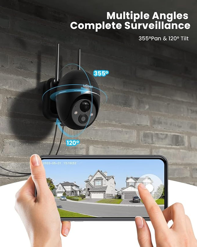 ieGeek 2K Security Camera Wireless Outdoor, 2.4G WiFi 360° View Pan Tilt Strobe Light/Spotlight Home Security System with Motion Detection and Siren, 2 Way Talk, IP65, 3MP Night Vision ieGeek