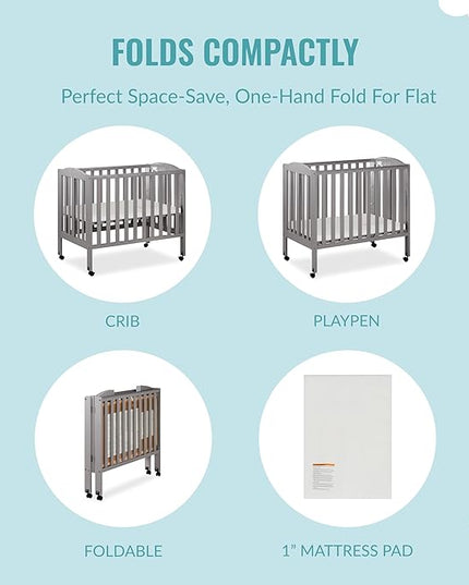 3 in 1 Portable Folding Stationary Side Crib in Steel Grey, Greenguard Gold Certified, Safety Wheels with Locking Casters, Convertible, 3 Mattress Heights - LeafyLoom