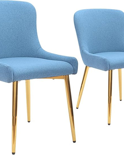 CangLong Mid Century Modern Leisure Upholstered Metal Legs for Kitchen Living Room Dining Chair,Set of 2, Blue - LeafyLoom