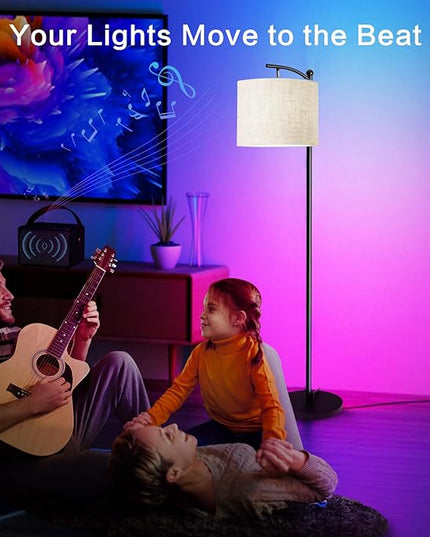 Led Floor Lamps for Living Room: Tall Standing Lamp for Bedroom - Dimmable Smart APP Control - RGB Corner Light with Modern Lampshade - LeafyLoom