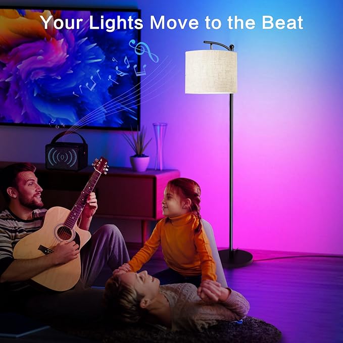 Led Floor Lamps for Living Room: Tall Standing Lamp for Bedroom - Dimmable Smart APP Control - RGB Corner Light with Modern Lampshade - LeafyLoom