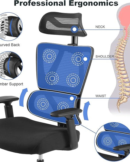 Ergonomic Office Chair, High Back Desk Chairs with Adjustabke Headrest & 3D Armrest, Swivel Executive Chair for Home Office, Black - LeafyLoom