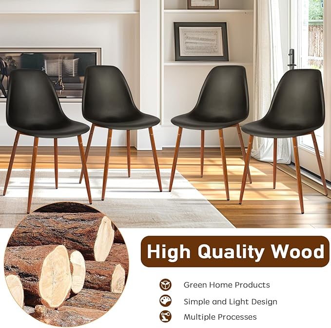 CangLong Modern Dining Chairs Set of 4 with Plastic Cushion Metal Legs Side Chairs for Kitchen,Living Room,Black - LeafyLoom