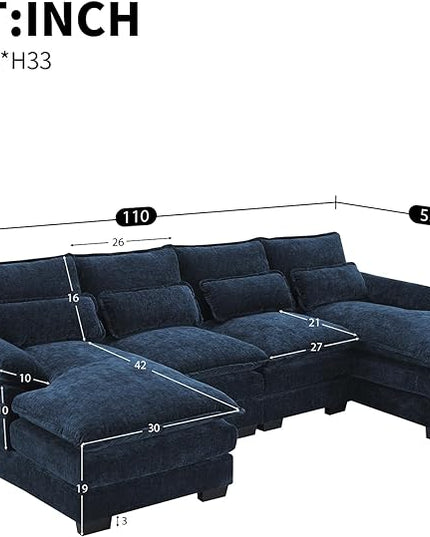 Symmetrical Modular Sectional Sofa with Chaise Lounge, 6 Seater Chenille Upholstered Cloud Couch, U Shaped Oversized Sleeper Sofa&Couches with Thicked Cushion & Detackable Backrest Living Room - LeafyLoom