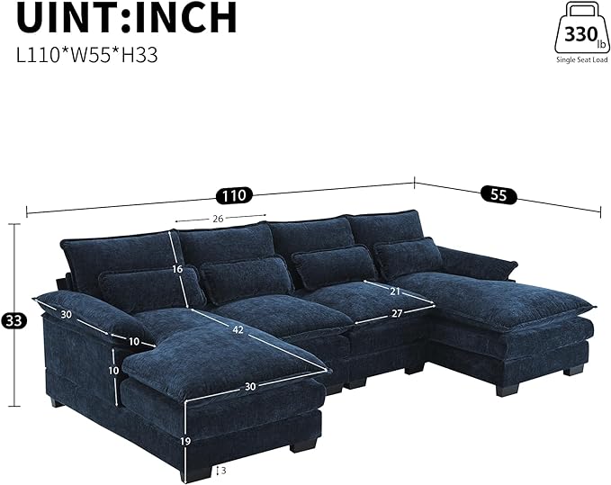 Symmetrical Modular Sectional Sofa with Chaise Lounge, 6 Seater Chenille Upholstered Cloud Couch, U Shaped Oversized Sleeper Sofa&Couches with Thicked Cushion & Detackable Backrest Living Room - LeafyLoom