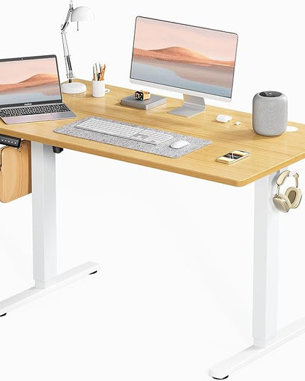 SMUG Standing Desk, Adjustable Height Electric Sit Stand Up Down Computer Table, 48x24 Inch Ergonomic Rising Desks for Work Office Home, Modern Lift Motorized Gaming Desktop Workstation, Natural - LeafyLoom