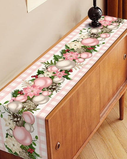 Nepnuser Pink Christmas Table Runner Pink and White Buffalo Check Plaid Xmas Decoration Seasonal Winter Holiday Home Kitchen Island Dining Room Decor Nepnuser