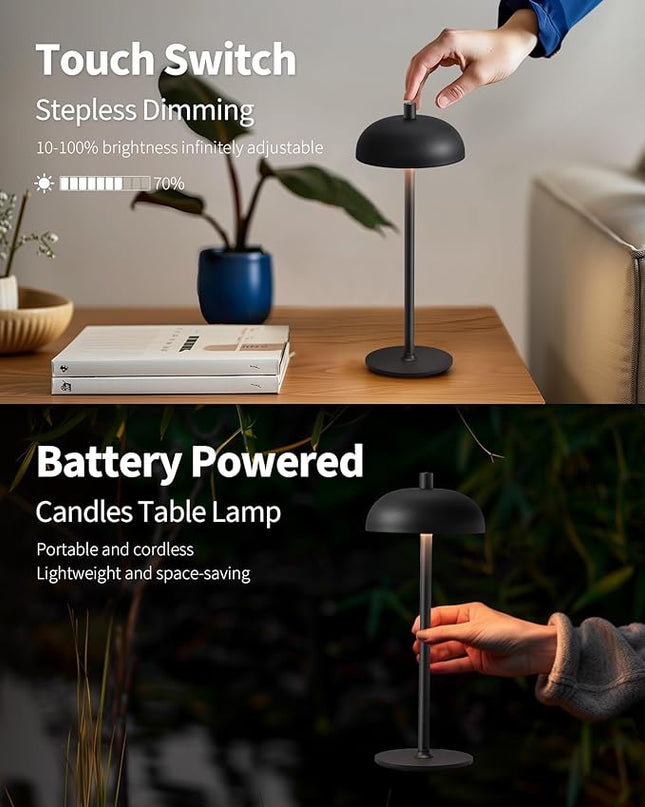 Cordless LED Table Lamp Set of 2, Modern Portable Desk Lamp, 3 Color Stepless Dimming Built-in Rechargeable Battery Lights, for Bedroom, Patio, Outdoor, Restaurant, Bedside Night Lamp(Black) - LeafyLoom