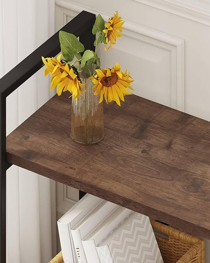BON AUGURE Small Short Bookshelf, Wood 2 Shelf Etagere Bookcase, Metal Low Book Shelf for Small Spaces Living Room, Bedroom, Office (Rustic Oak) - LeafyLoom