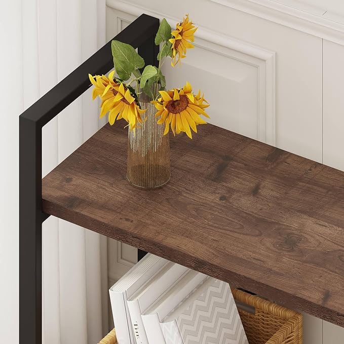 BON AUGURE Industrial 4 Tier Bookshelf, Modern Open Etagere Bookcase, Wood Metal Vintage Shelving Unit for Office Bedroom and Living Room (Rustic Oak) - LeafyLoom