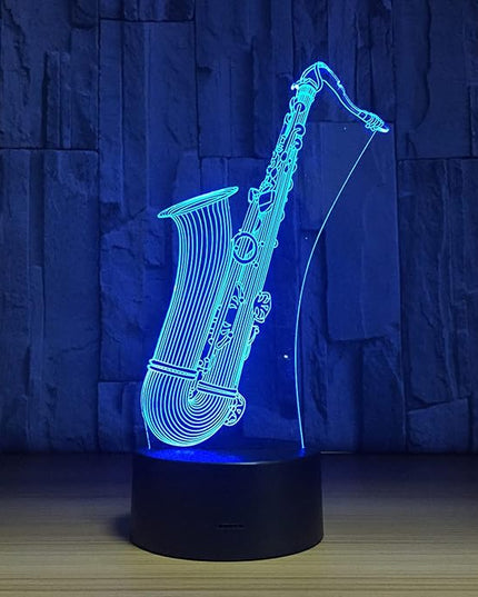 Music Instruments Saxophone 3D Optical Illusion Lamp 7 Colors Change Timing Remote Control and Touch Button Children Kids Bedside Table LED Night Light - LeafyLoom