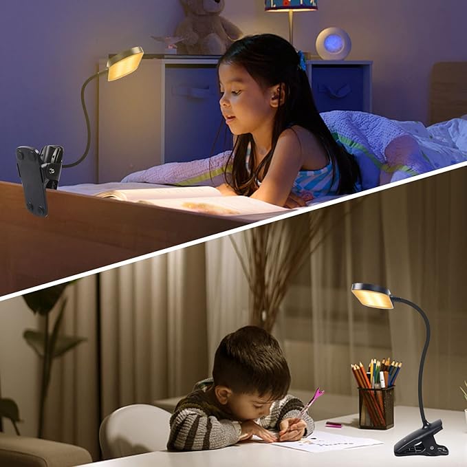 Clip on Light Reading Lights, 36 LED USB Desk Lamp with 5 Color 5 Brightness, Eye Protection Book Clamp Light, Perfect for Video Conference Lighting, Desk, Bed Headboard and Computers (Black) - LeafyLoom