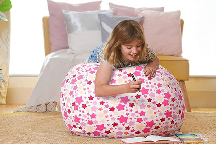 Aubliss Stuffed Animal Bean Bag Storage Chair (Pink Star, Large (38'')) - LeafyLoom