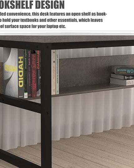TOPSKY Computer Desk with Bookshelf/Metal Hole Cable Cover 1.18" Thick Desk (55", Espresso Gray) - LeafyLoom