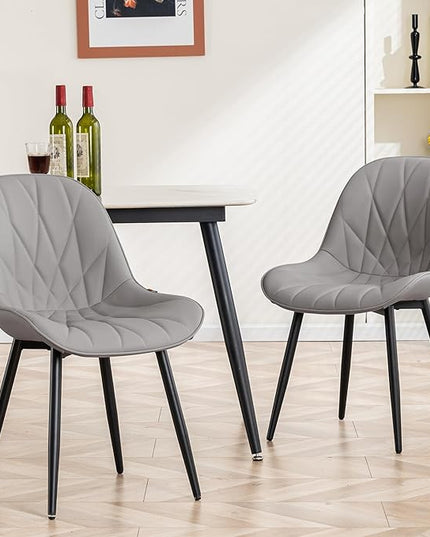YOUNIKE Dining Chairs Set of 2, Grey Comfy Padded Kitchen Chairs, Armless Modern Faux Leather Upholstered Dining Room Chairs, Elegant Dinning Chairs Side Chairs, Loads up to 300LBS - LeafyLoom
