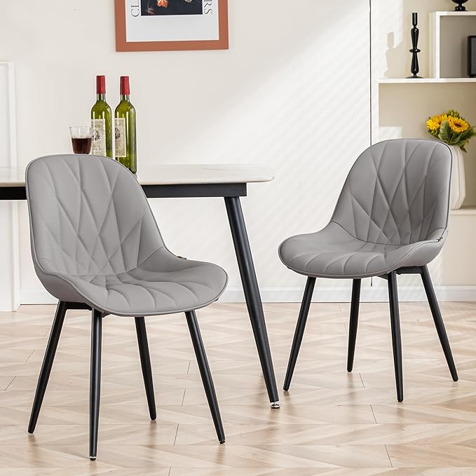 YOUNIKE Dining Chairs Set of 2, Grey Comfy Padded Kitchen Chairs, Armless Modern Faux Leather Upholstered Dining Room Chairs, Elegant Dinning Chairs Side Chairs, Loads up to 300LBS - LeafyLoom