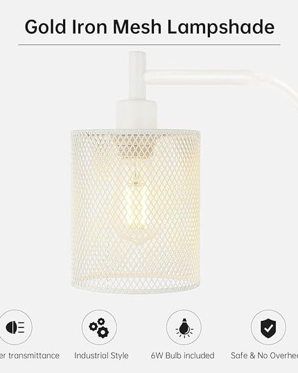 BoostArea White Industrial Floor Lamp, 67 Inch Modern Standing Lamp with Iron Mesh Lampshade, 6W LED Stand Up Lamp for Living Room, Bedroom, Office, Den - LeafyLoom