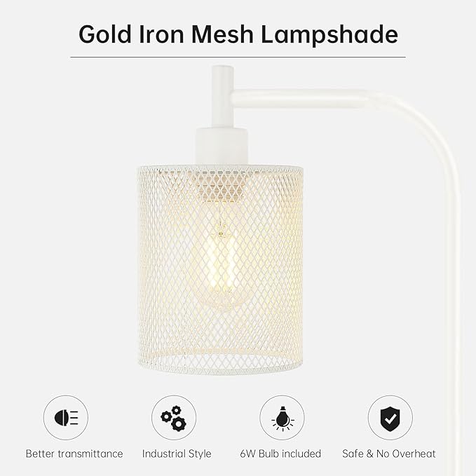 BoostArea White Industrial Floor Lamp, 67 Inch Modern Standing Lamp with Iron Mesh Lampshade, 6W LED Stand Up Lamp for Living Room, Bedroom, Office, Den - LeafyLoom