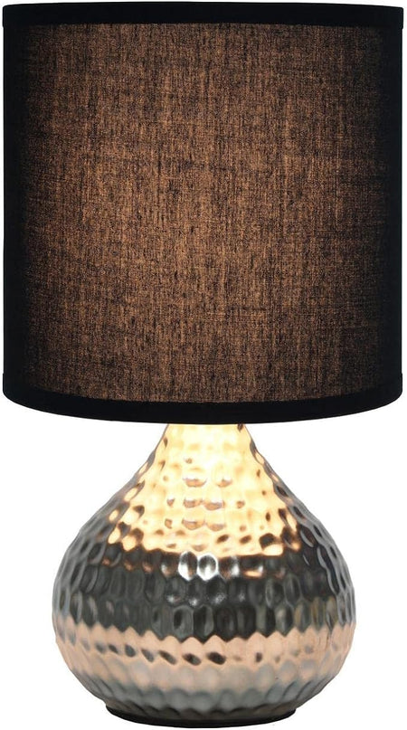 Simple Designs LT2073-SVB Mini Hammered Texture Silver Drip Table Lamp with Black Shade - LeafyLoom