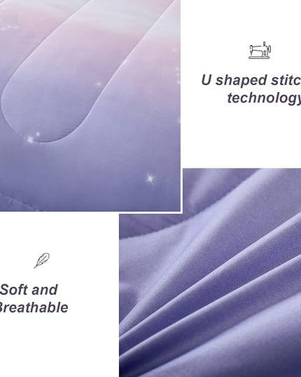 Girls Comforter Set Twin XL Size 6 Pieces Colorful Ombre Pink Purple Rainbow Bedding Set Bed in A Bag for Kids Teen Girls (1 Comforter, 1 Flat Sheet, 1 Fitted Sheet, 1 Pillow sham, 2 Pillowcases) - LeafyLoom