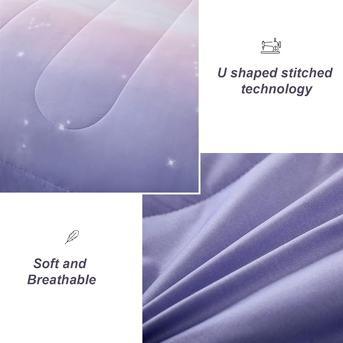 Girls Comforter Set Twin Size 6 Pieces Bed in A Bag Colorful Ombre Pink Purple Rainbow Bedding Set for Kids Teen (1 Comforter, 1 Flat Sheet, 1 Fitted Sheet, 1 Pillow sham, 2 Pillowcases) - LeafyLoom