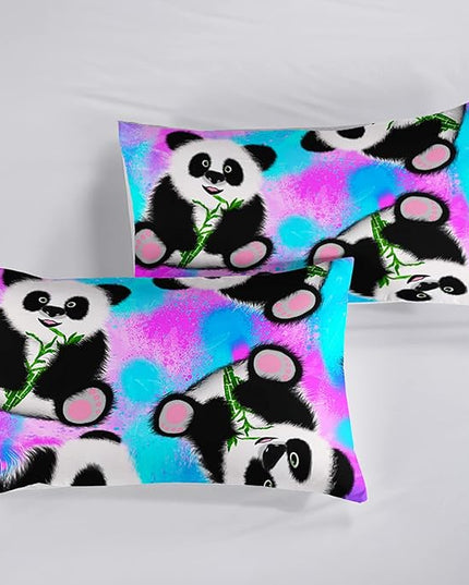 Panda Comforter Full Size,Neon Panda Comforter Set for Kids Teens Girls Boys,3Pcs Bedding Set Printed Comforter with 2 Pillowcases,Down Alternative,Soft and Lightweight，Full Size - LeafyLoom